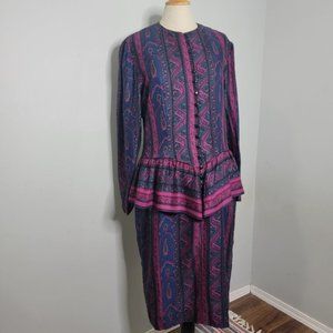 Vintage 80s Joan Sparks for Daniel Barret 12 Button Down Sheath Peplum Dress